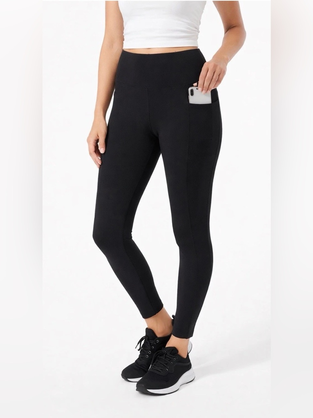 Danskin Womens Black High Waisted Activewear Leggings with Pockets Yoga Size L